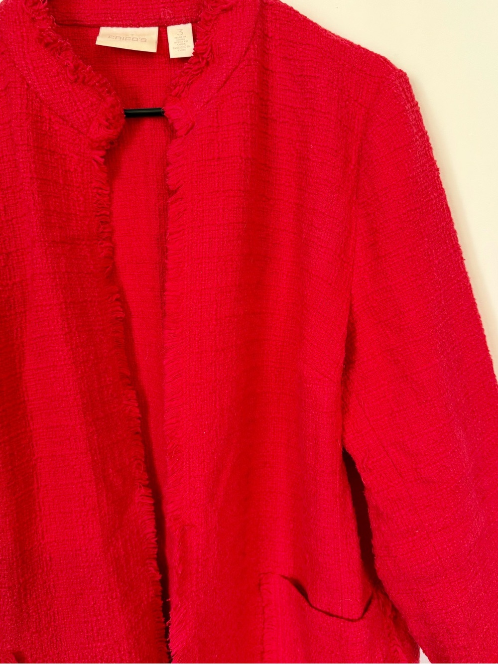 Chico's Red Tweed Textured Open Jacket - Size: XL(3) - Picture 6 of 7